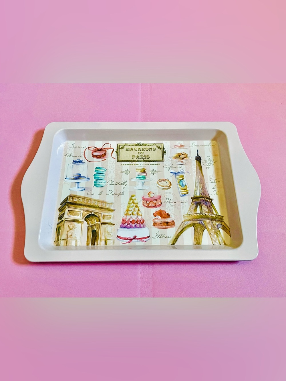 NEW Paris Macarons Decorative Serving Tray - Pastel Illustration